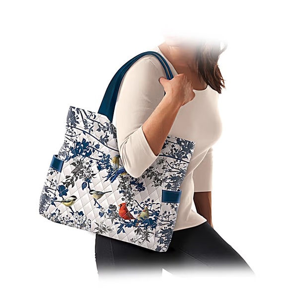 The Bradford Exchange Handbags - The Bradford Exchange Quilted Bird-Print Tote in Blue, White, Red, Yellow NWOT